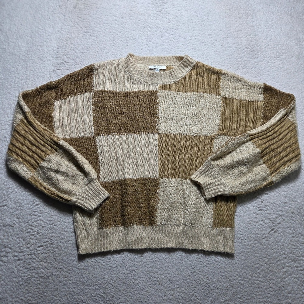 Gilli Sweater Mens Medium Tan Brown Checkerboard Knit Crewneck Streetwear